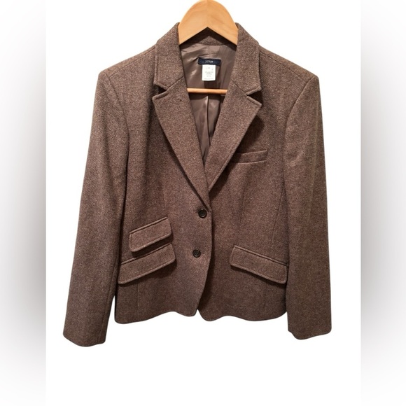 VTG J. Crew Black Label 100% Lambswool
Brown Tweed Blazer Sz 12 2 Button Career - Picture 1 of 8